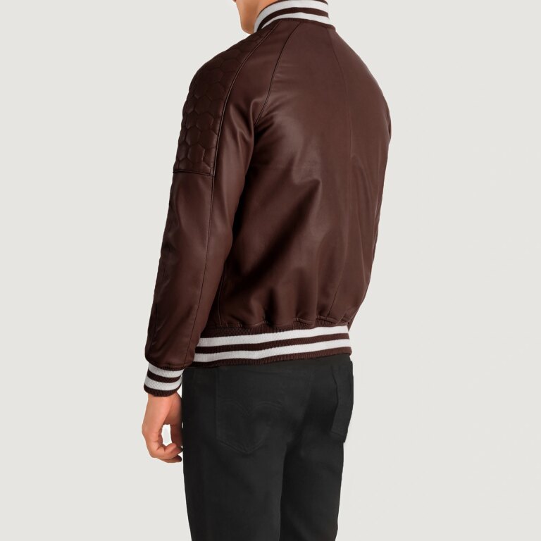 Mens Pascal Maroon Leather Varsity Jacket Tilted Back-8-1704125353294